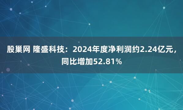 股巢网 隆盛科技：2024年度净利润约2.24亿元，同比增加52.81%